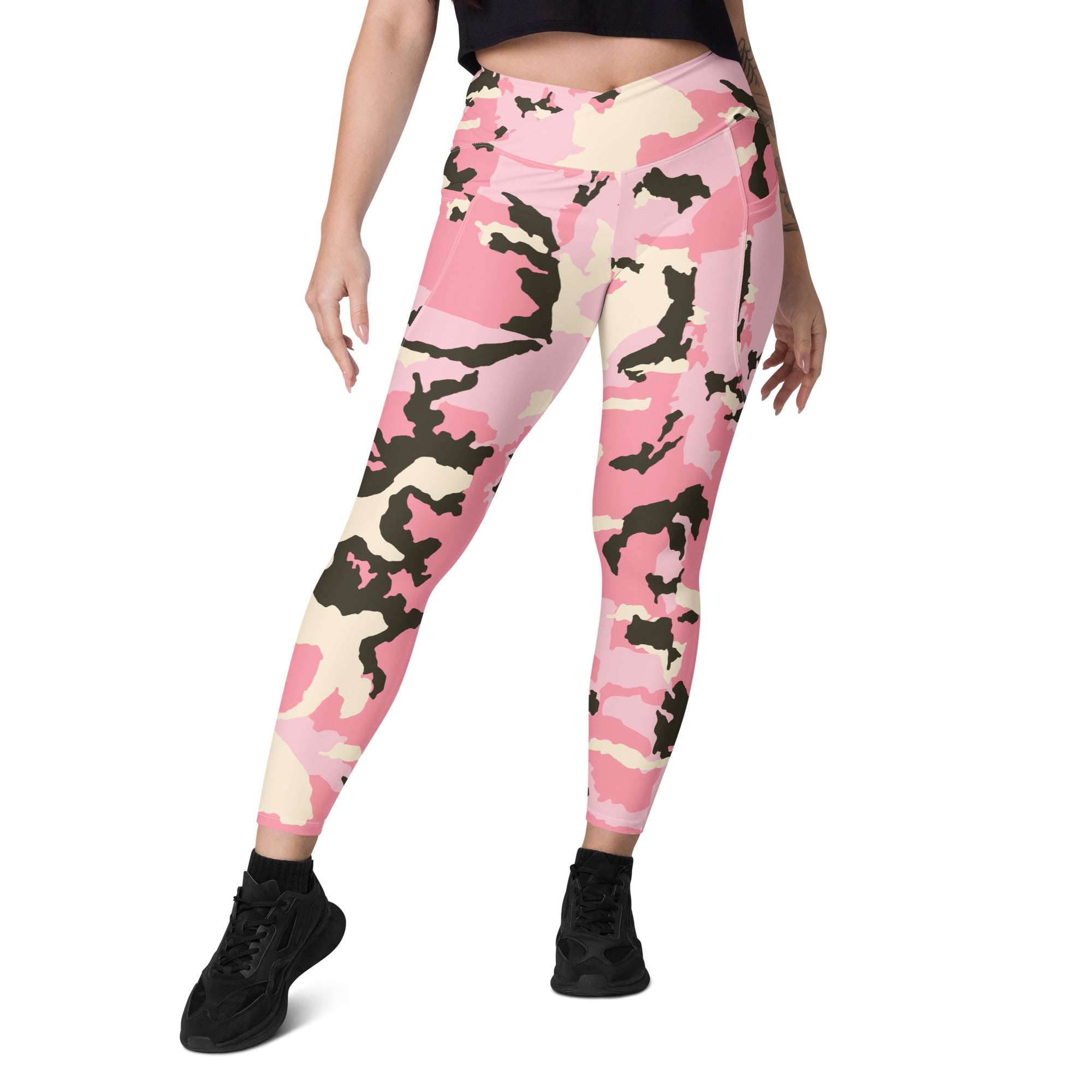 Pink Camo Crossover Leggings with Pockets
