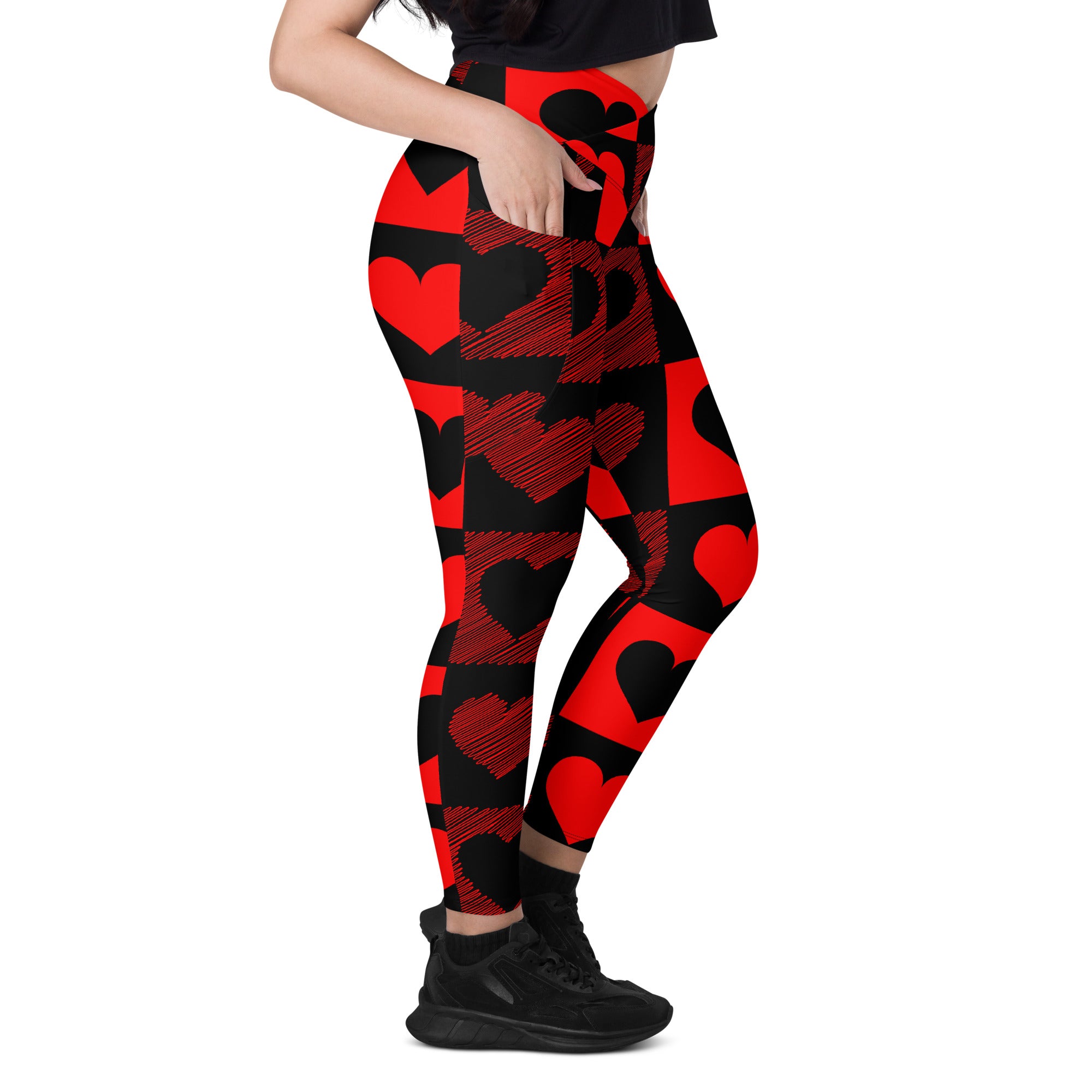 Hearts Crossover leggings with pockets